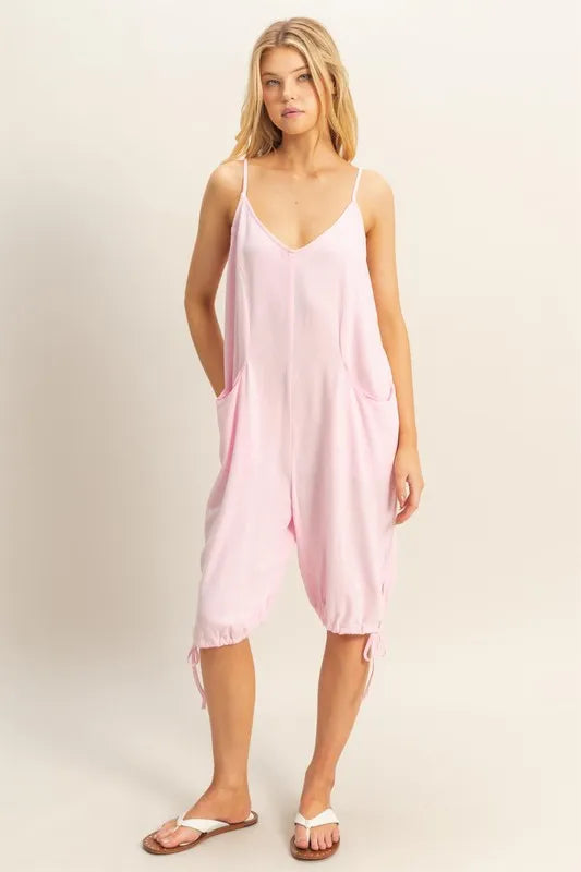 V-Neck Pocket Detail Side Tie Hem Romper