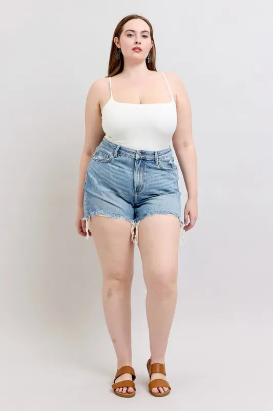 Plus Size HW Rigid Magic Destroy Cut Off Denim Shorts