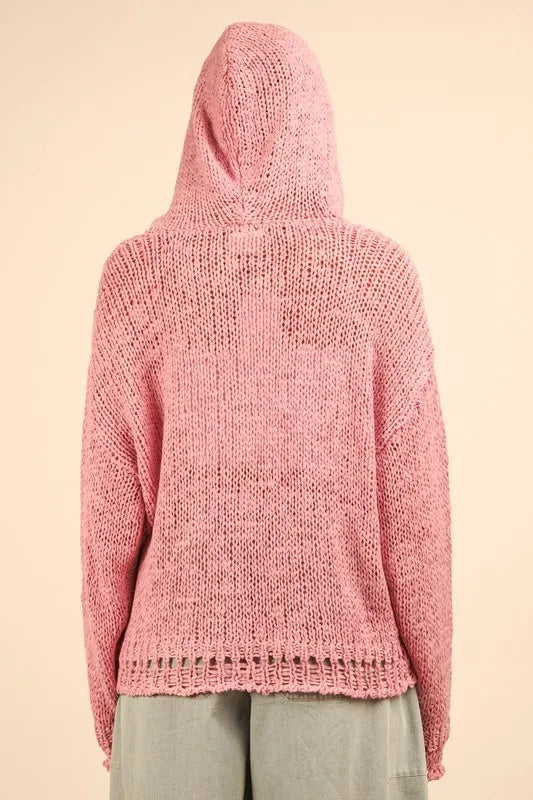 Oversized Openwork Lace Up Hooded Sweater