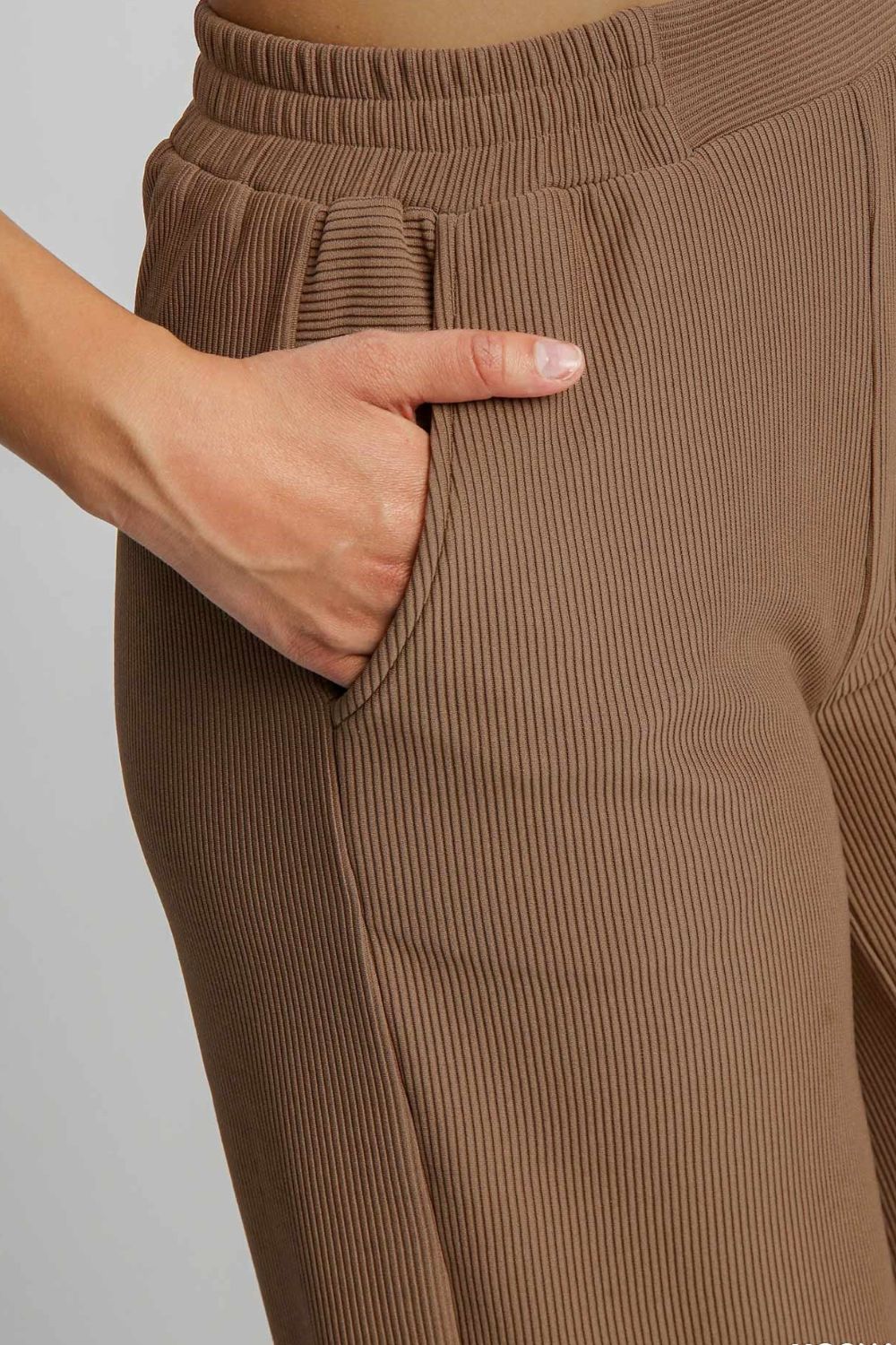 Full Size Ribbed Knit Elastic Waistband Wide Leg Pants Plus Size