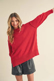 Ribbed Hem Side Slit Round Neck Sweater