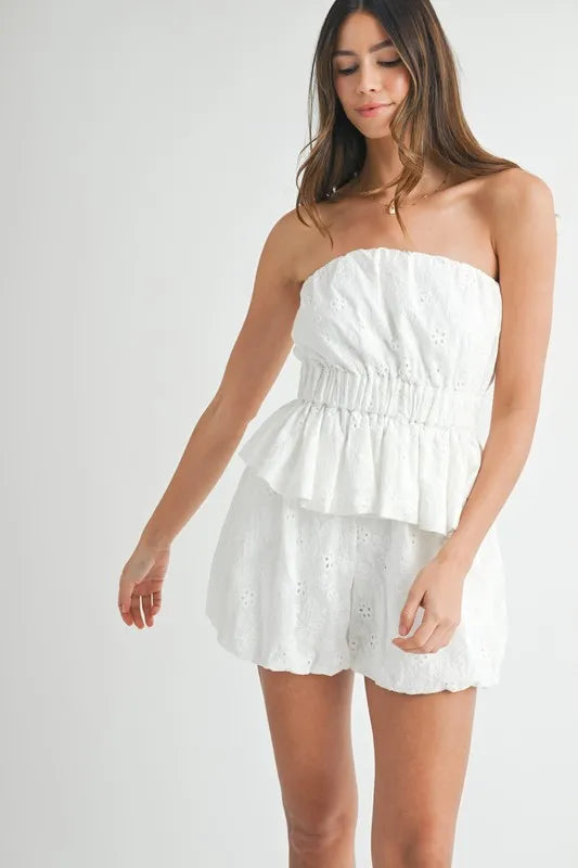 Floral Eyelet Lace Tube Top and Short Set