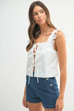 Poplin Ruffle Strap Front Self Tie Top