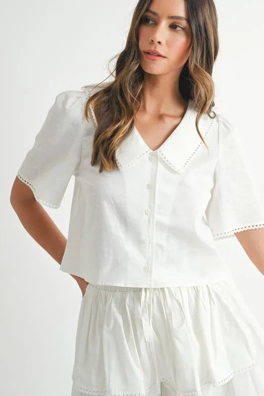 Collared Button Down Crop Top and Skort Set