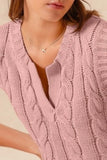 Notched Neck Cable Knit Sweater Vest