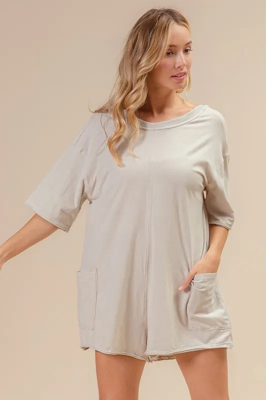 Retro-Inspired Open-Back Washed Romper