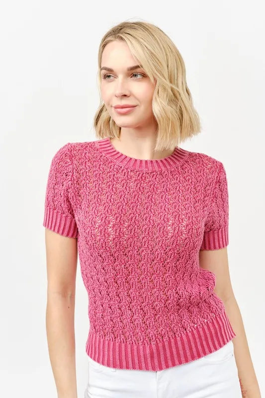 Washed Short Sleeve Light Weight Sweater