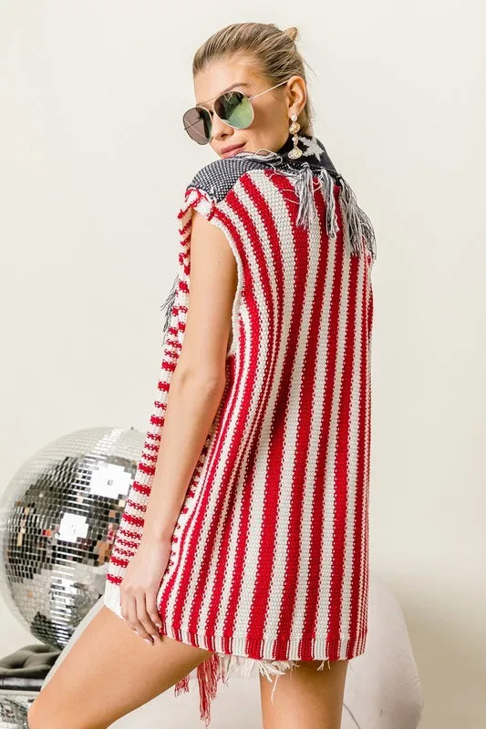 American Flag Fringe Edged Sweater Vest