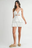 Lace Eyelet Ruffle Mini Dress With Front Cutout