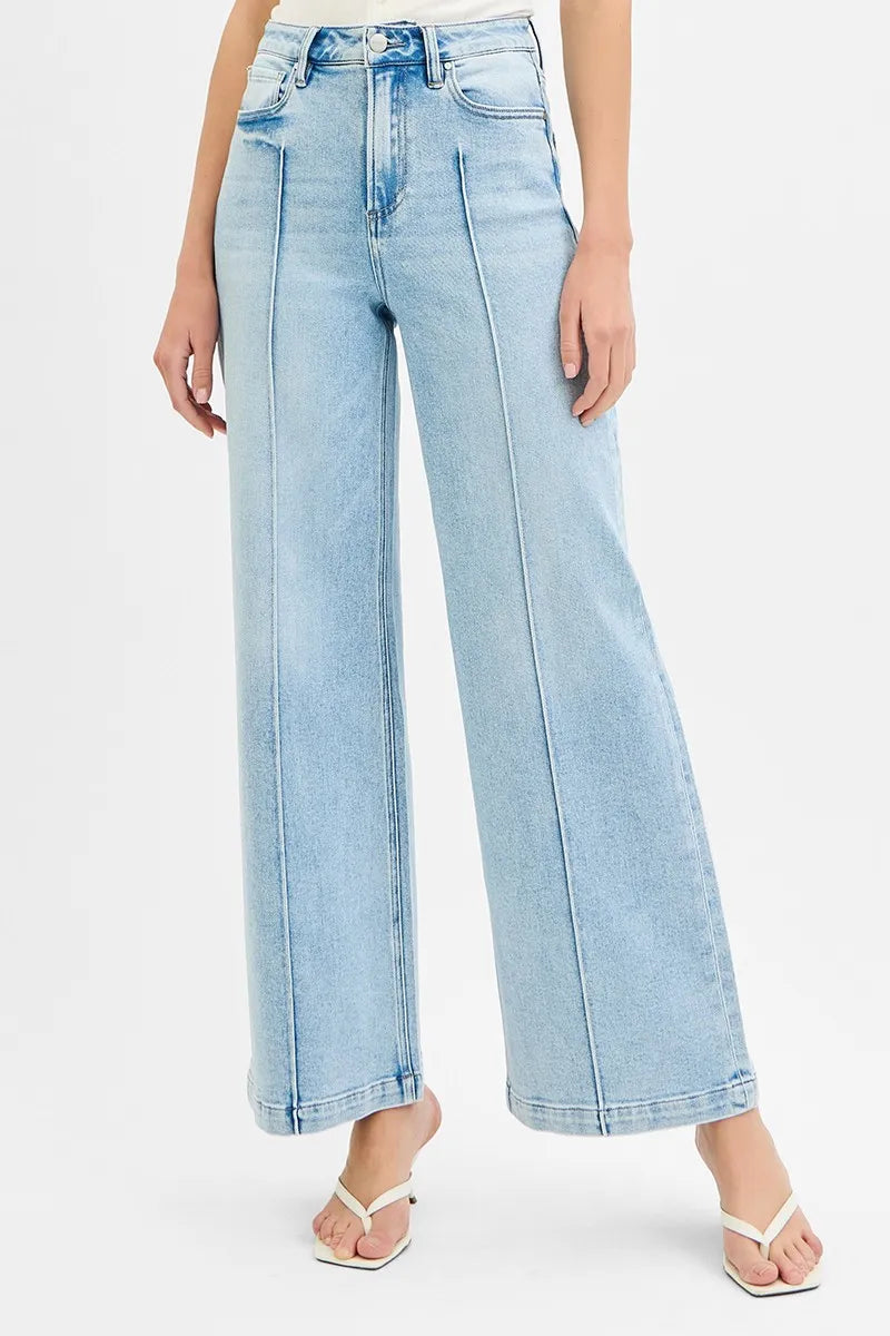 Full Size High Waist Wide Leg Pintuck Detailed Plus Size