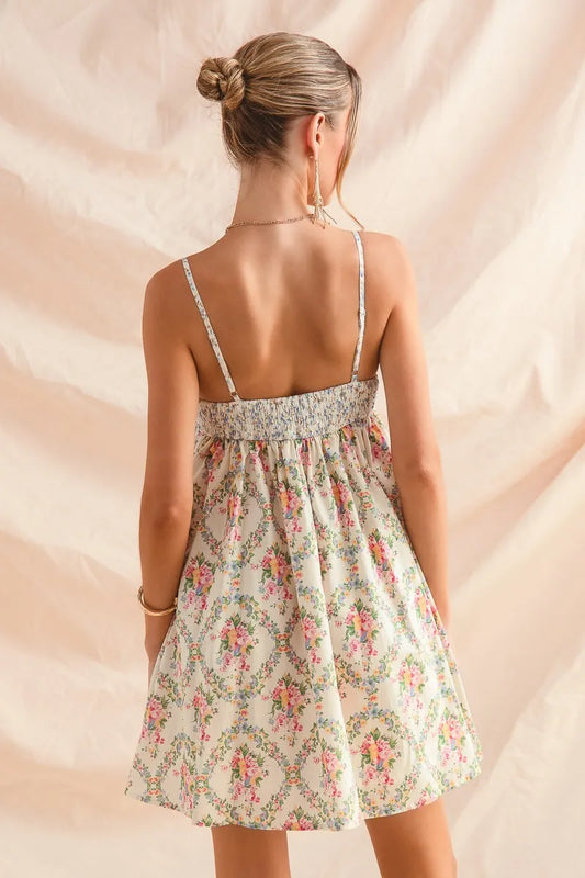 Romantic Floral Lace Trim Cami Dress