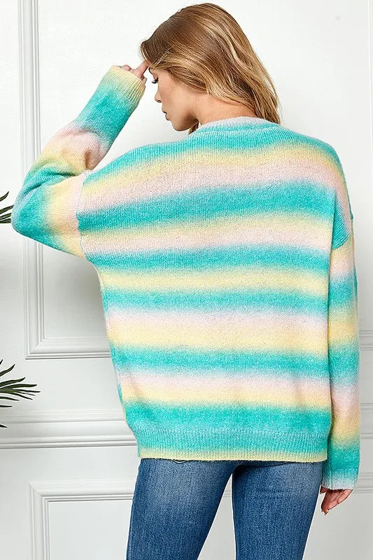 Ombre Drop Shoulder Knit Pullover Sweater