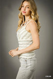 Ruffle-Edged Textured Knit Smocked Camisole