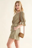 Flounce Sleeves Romper with Belt