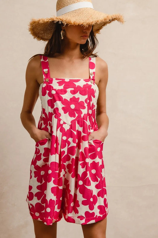 Floral Patterned Sleeveless Romper with Adjustable Straps