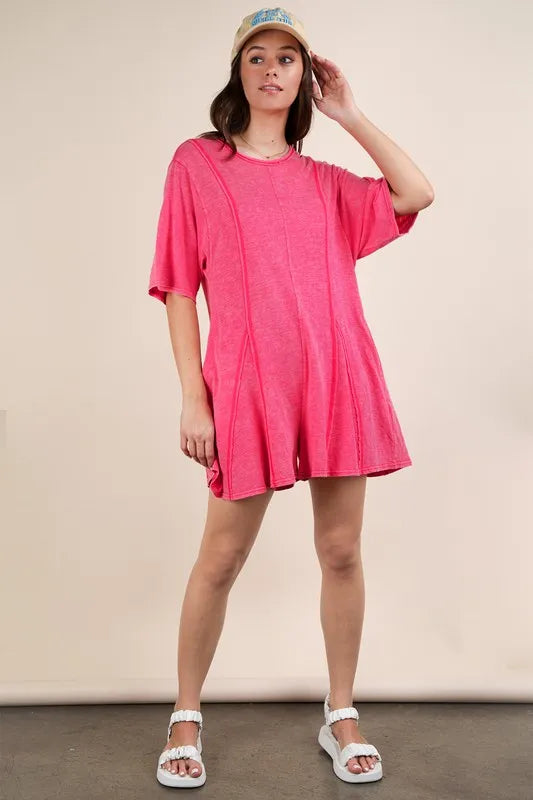 Mineral Washed Oversized Knit Comfy Romper