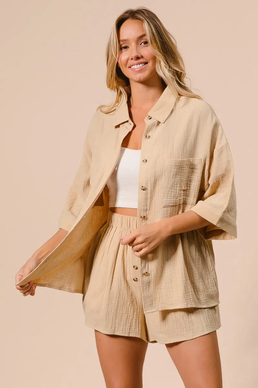 Crinkle Gauze Shirt and Short Set