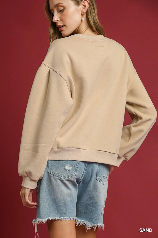 Pleated Detail Sweatshirt with Classic Round Neck