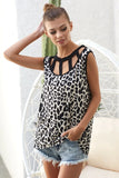 Leopard Printed Soft Rib Knit Front Sut Out Top