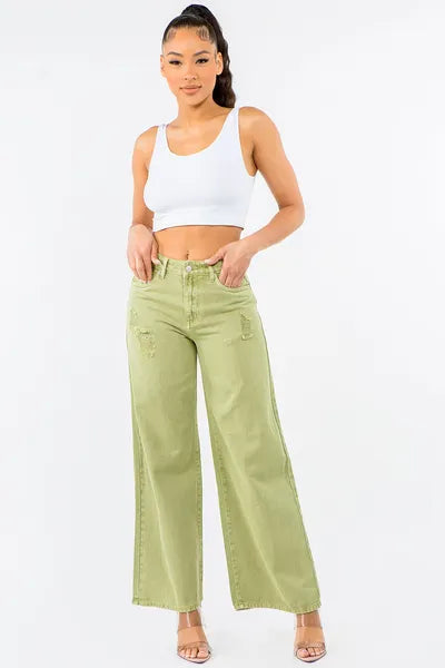 High Waist Distressed Wide Leg Jeans