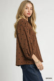 Retro Bow Pattern Balloon Sleeve Corduroy Blouse