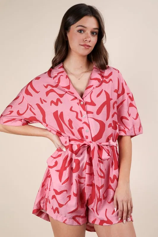 Oversized Printed Button Down Resort Romper