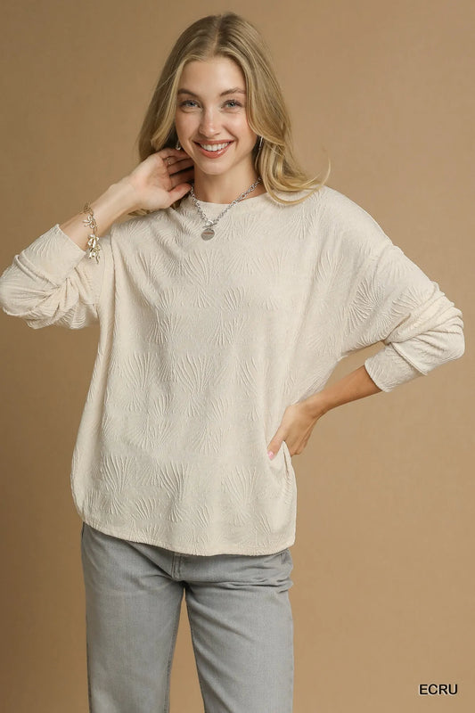 Textured Knit Long Sleeve Blouse