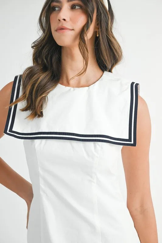 Contrast Piping Square Sailor Collar Mini Dress