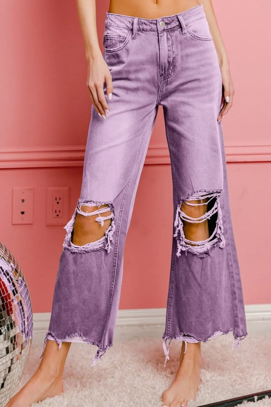 Distressed Vintage Washed Wide Leg Pants
