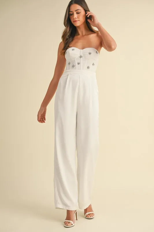 Rhinestone Applique Bustier Jumpsuit