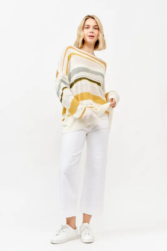 Abstract Striped Light Weight Loose Sweater