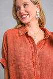 Full Size Cotton Gauze Mineral Wash Button Down Shirt Plus Size