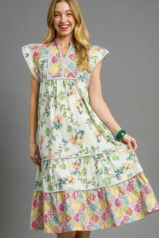 Boho Blossom Empire Midi Dress