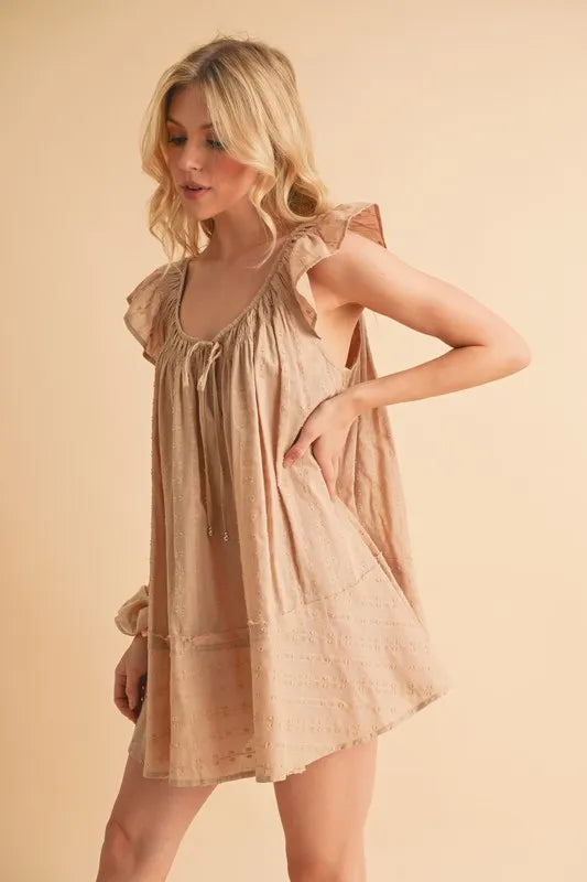 Ruffled Cap Sleeve Cotton Tunic Mini Dress
