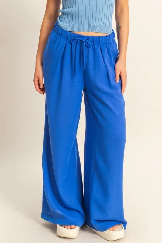 Elasticized Waist Wide Leg Pants