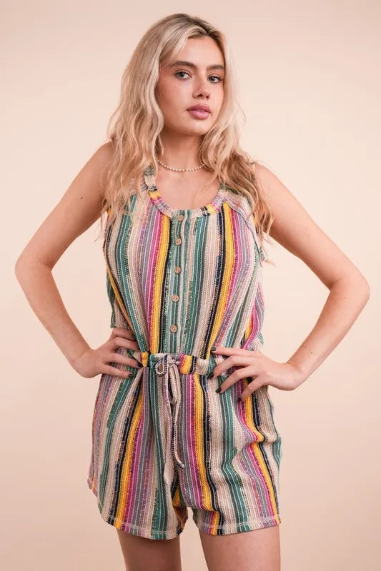 Crochet Multi Color Striped Casual Summer Romper