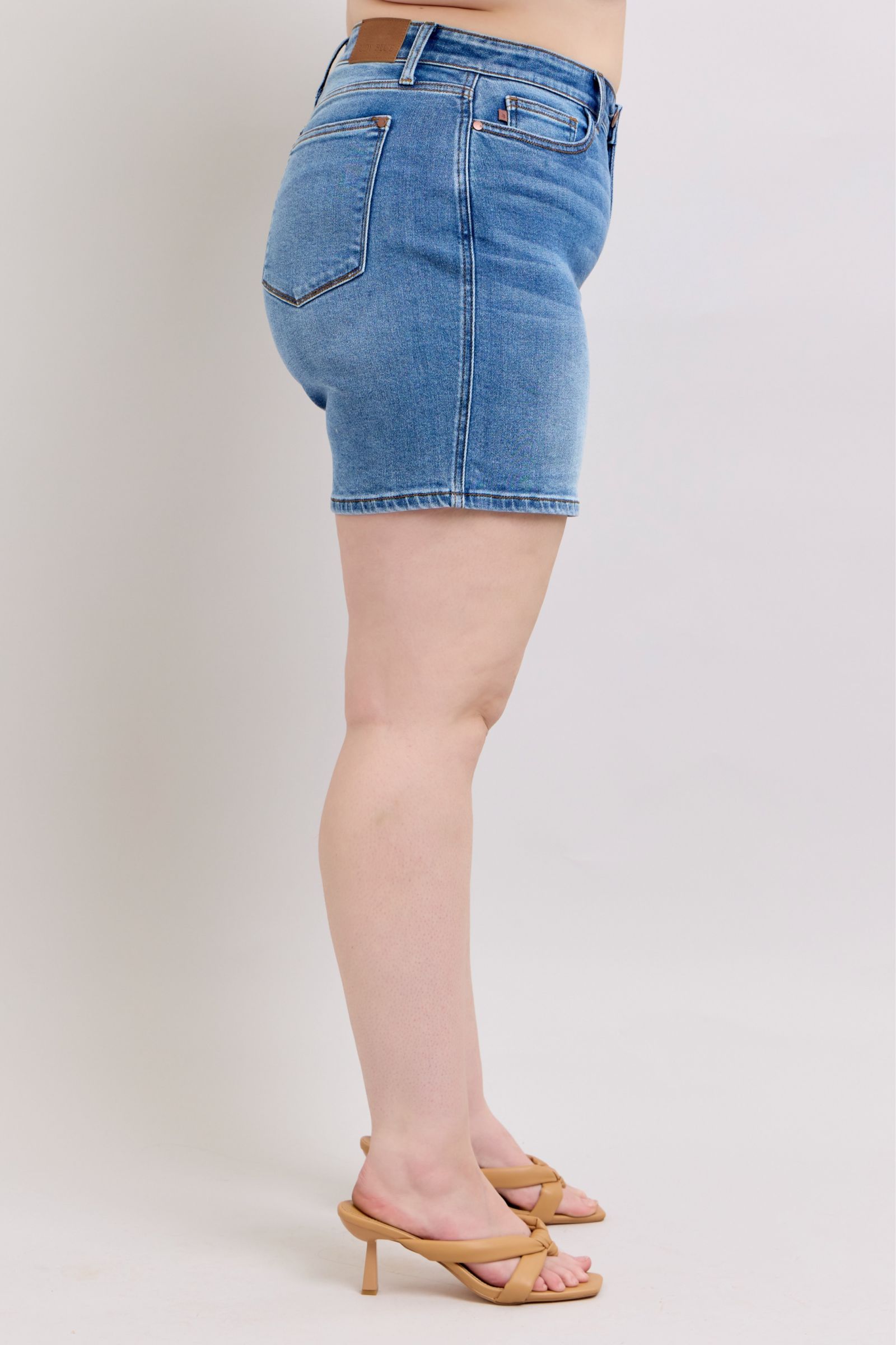 Full Size 2 Button Denim Shorts with Pockets Plus Size