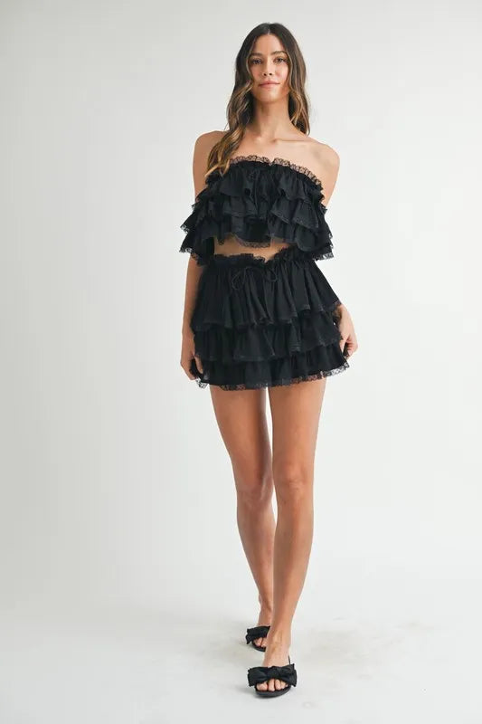 Ruffle Layered Crop Top and Mini Skirt Set