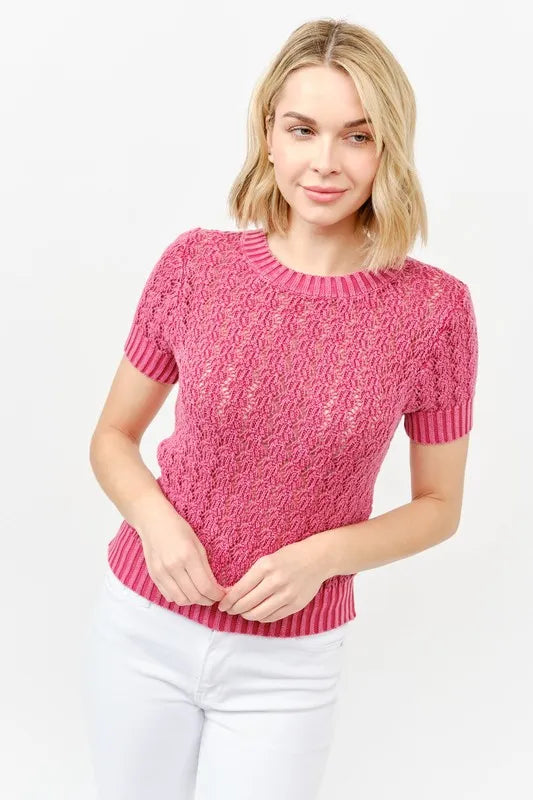 Washed Short Sleeve Light Weight Sweater