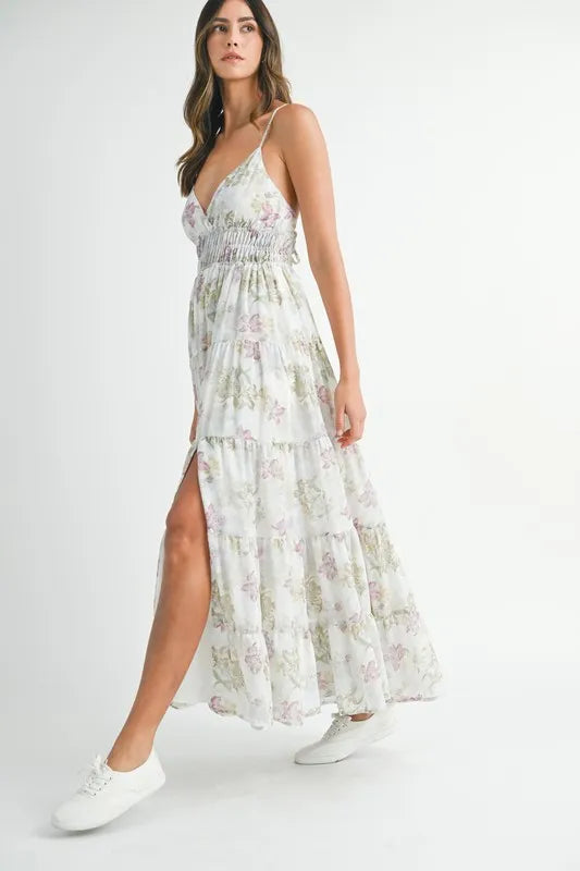 Floral Print Tiered Cami Maxi Dress