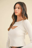 Cut Out Long Sleeve Ribbed Knit Top