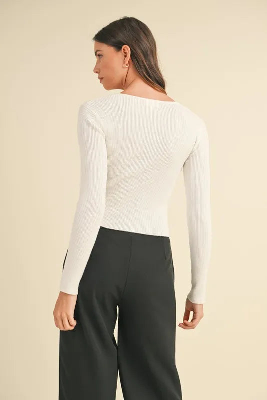 Cut Out Long Sleeve Ribbed Knit Top