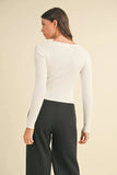 Cut Out Long Sleeve Ribbed Knit Top