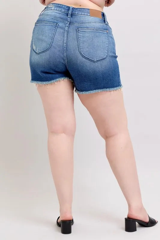 Full Size V-Front Denim Shorts with Shield Pockets Plus Size