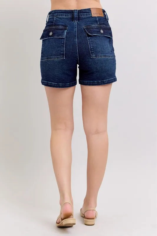 High Waist Back Flap Pocket Denim Shorts