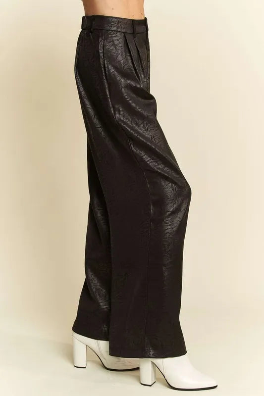 Crinkled Textured Wide Leg Pants