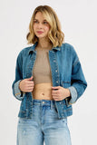Vintage-Inspired Denim Jacket with Cargo Pockets and Adjustable Sleeves