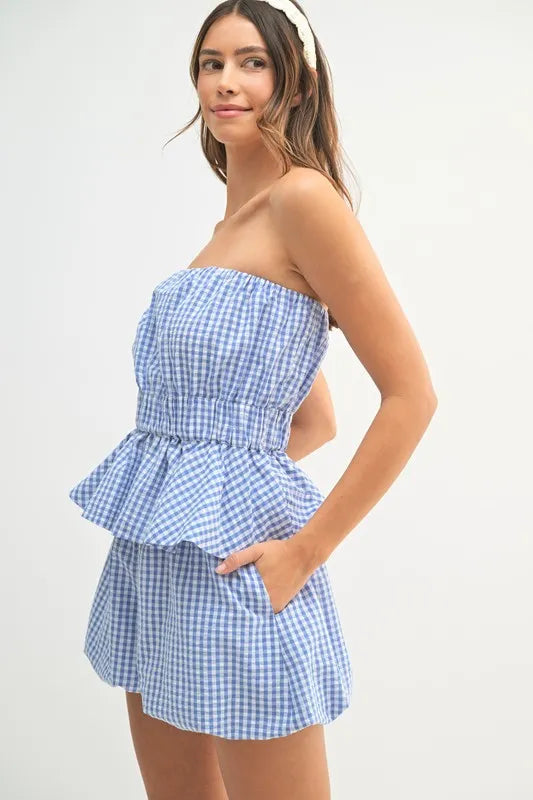 Gingham Tube Top and Shorts Set