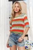 Striped 3/4 Sleeves Sweater Top