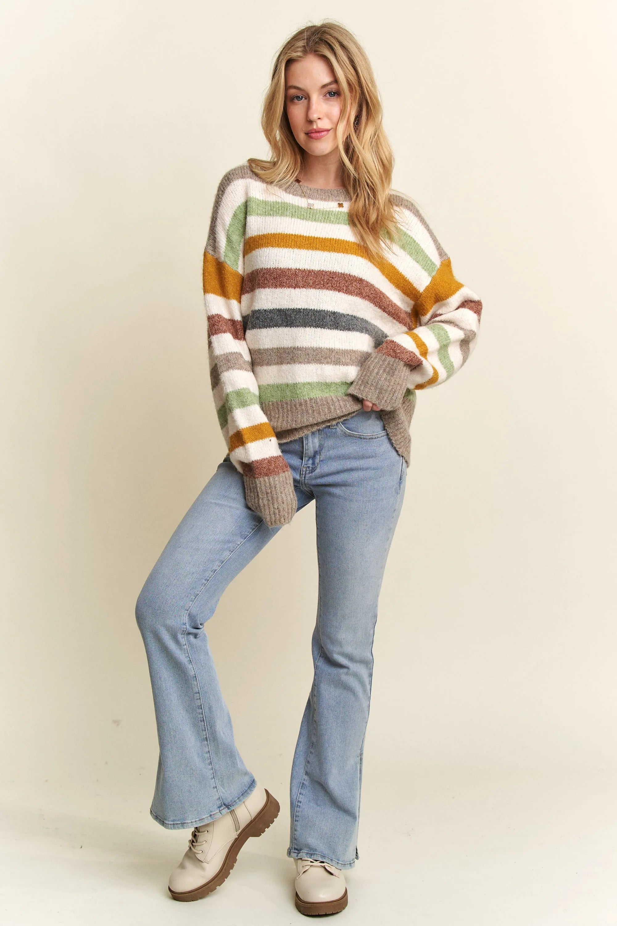 Full Size Multicolor Stripe Sweater Top Plus Size